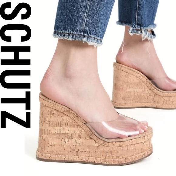 SCHUTZ Women's Dalle Vinyl Sandals, Transparent Tan Size 8.5 Medium US - Picture 6 of 9